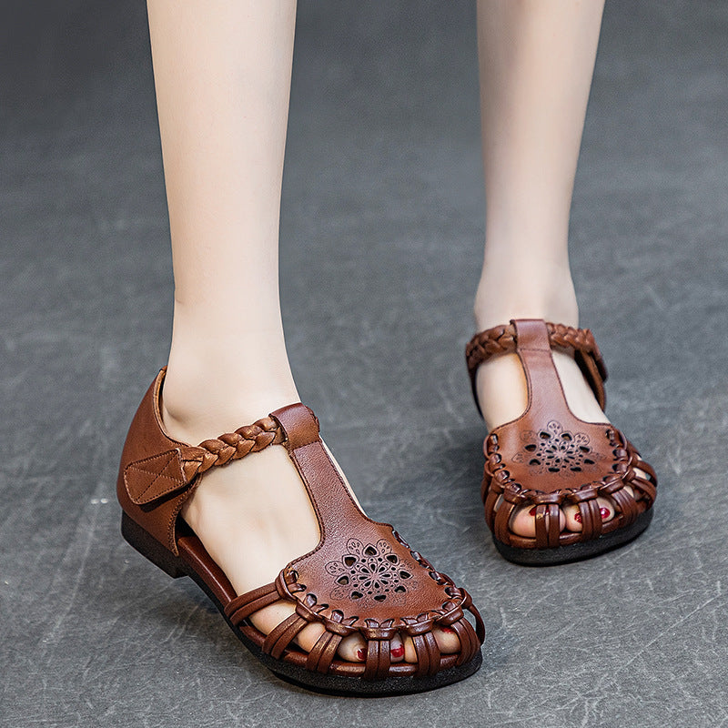 Vintage Hollow Design Leather Sandals