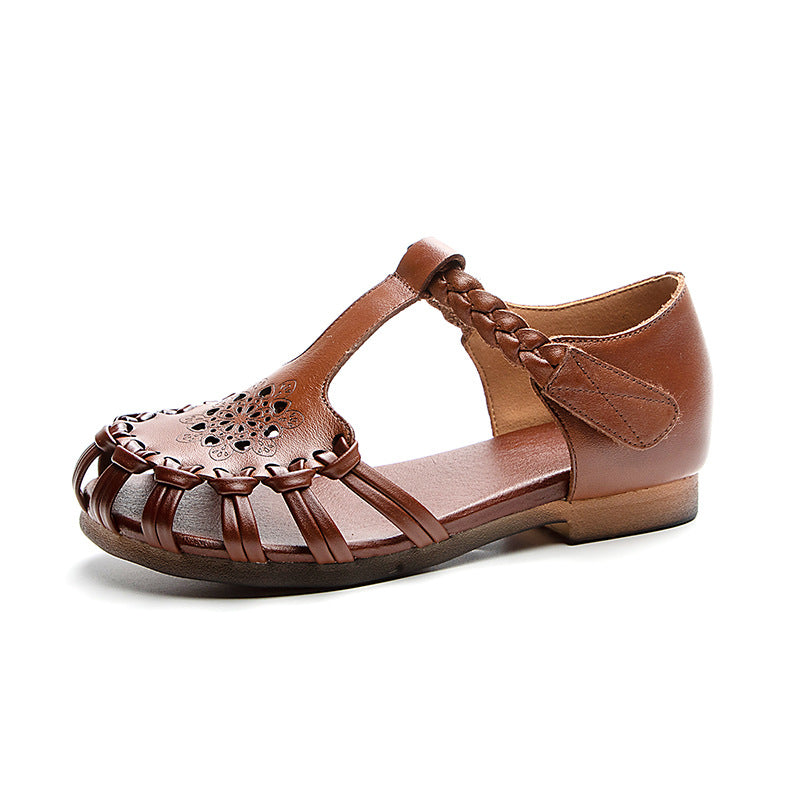 Vintage Hollow Design Leather Sandals