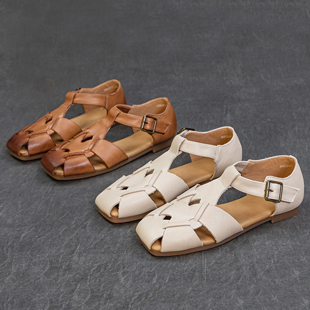 Vintage Unique Flat Square Toe Sandals