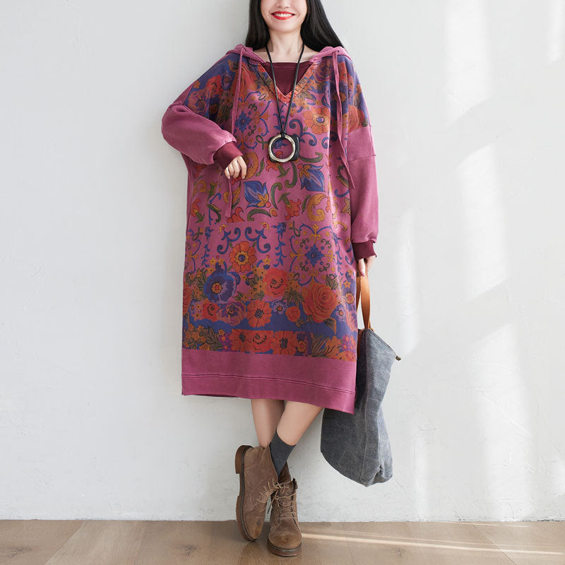 Washed Distressed Patchwork Hooded Sweatshirt Dress