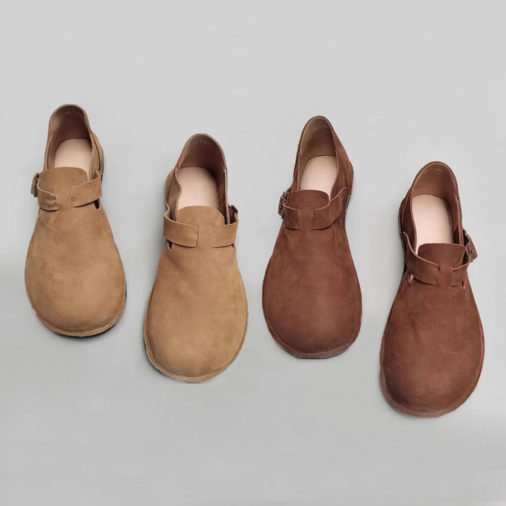 Wide Toe British Style Leather Flat Shoes