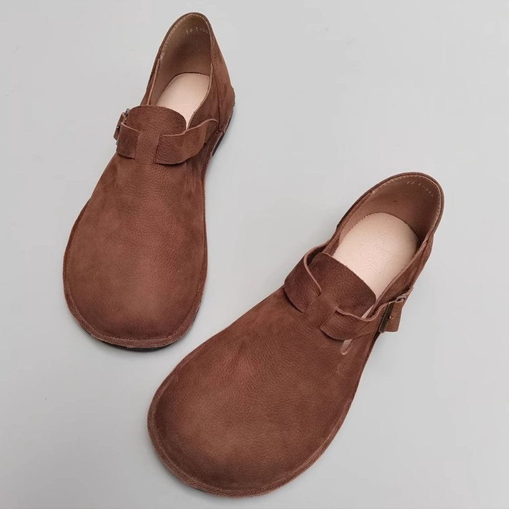 Wide Toe British Style Leather Flat Shoes