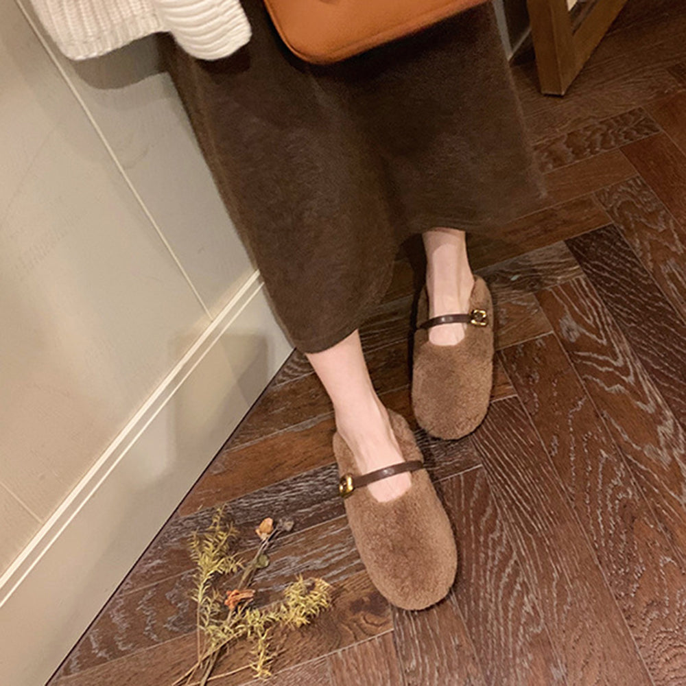 Winter Versatile Round Toe Furry Pea Shoes