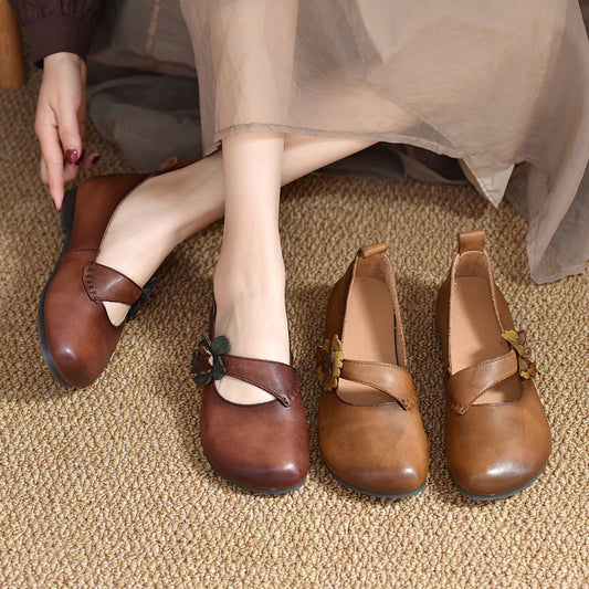 Women Applique Retro Leather Handmade Shoes
