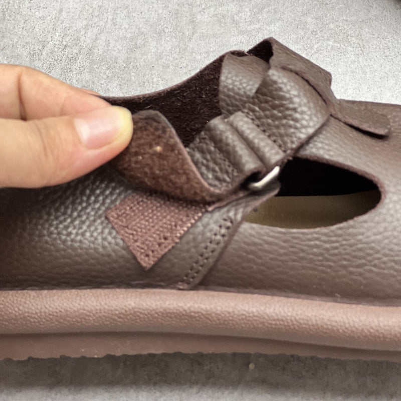 Women Casual Leather Shoes With Velcro Accents