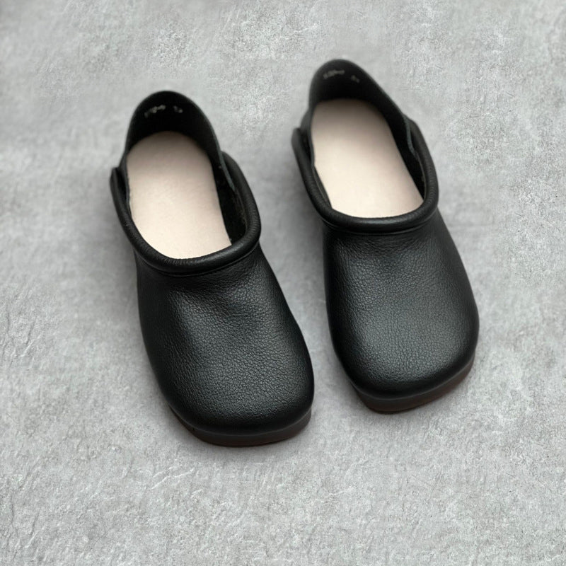 Women Cracked Leather Flat Shoes Soft Slippers