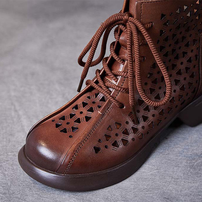 Women Handmade Vintage Hollow-out Leather Boots