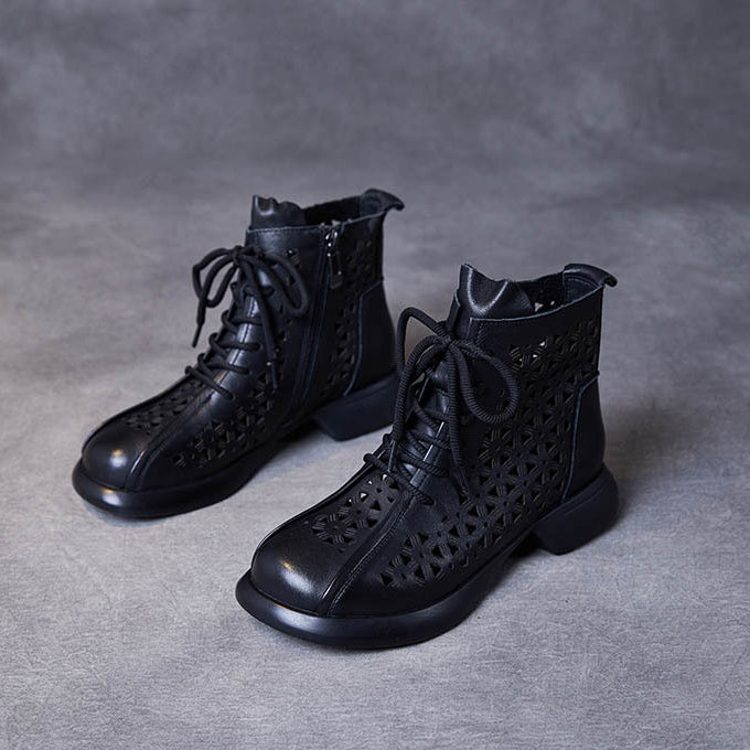 Women Handmade Vintage Hollow-out Leather Boots