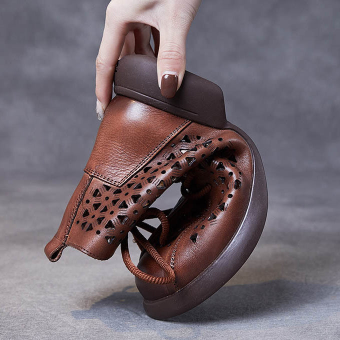Women Handmade Vintage Hollow-out Leather Boots