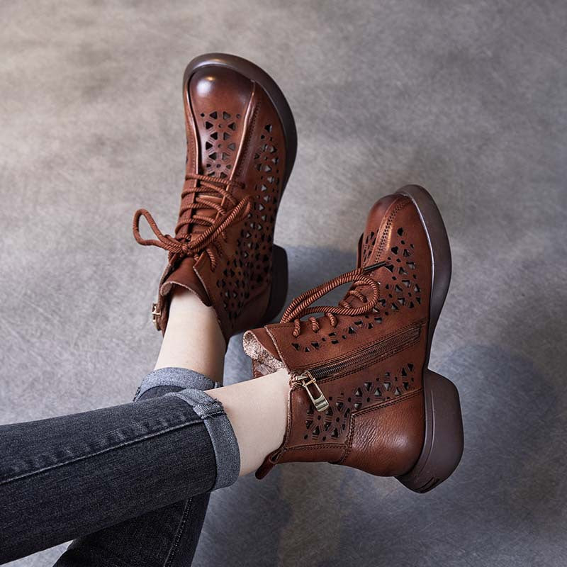 Women Handmade Vintage Hollow-out Leather Boots