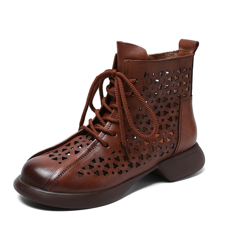 Women Handmade Vintage Hollow-out Leather Boots