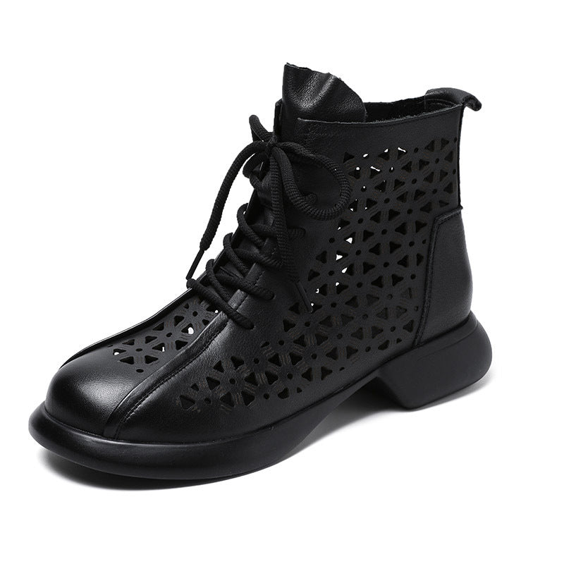 Women Handmade Vintage Hollow-out Leather Boots