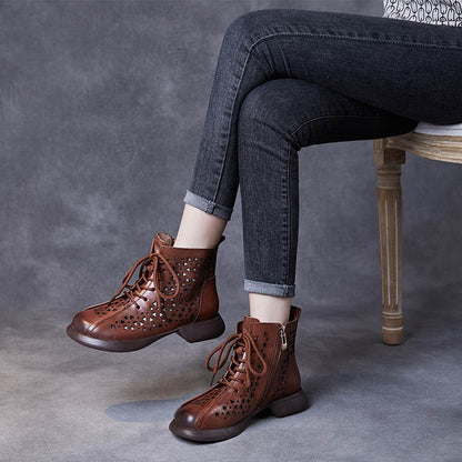 Women Handmade Vintage Hollow-out Leather Boots