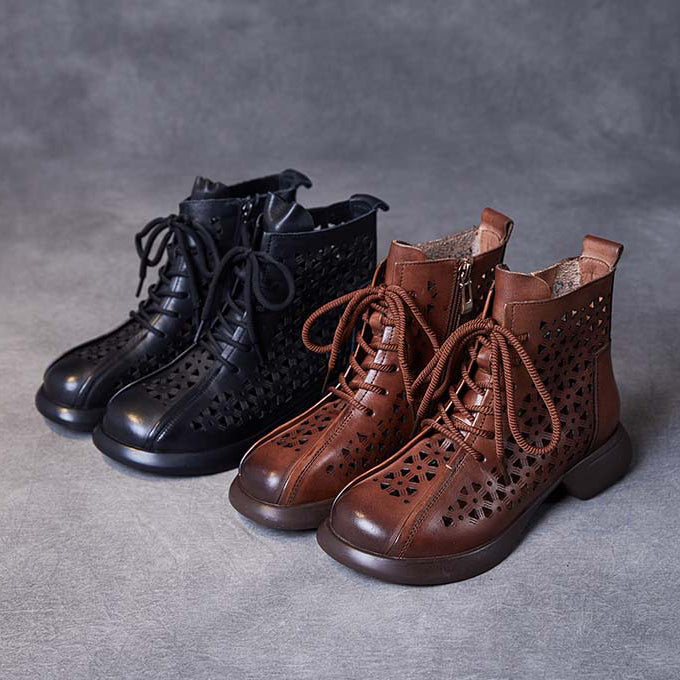 Women Handmade Vintage Hollow-out Leather Boots