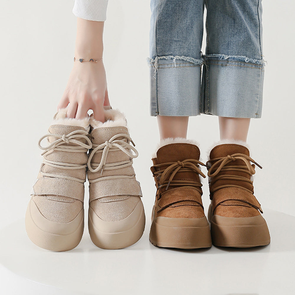 Women Lace-up Suede Leather Waterproof Snow Boots â Retrosia