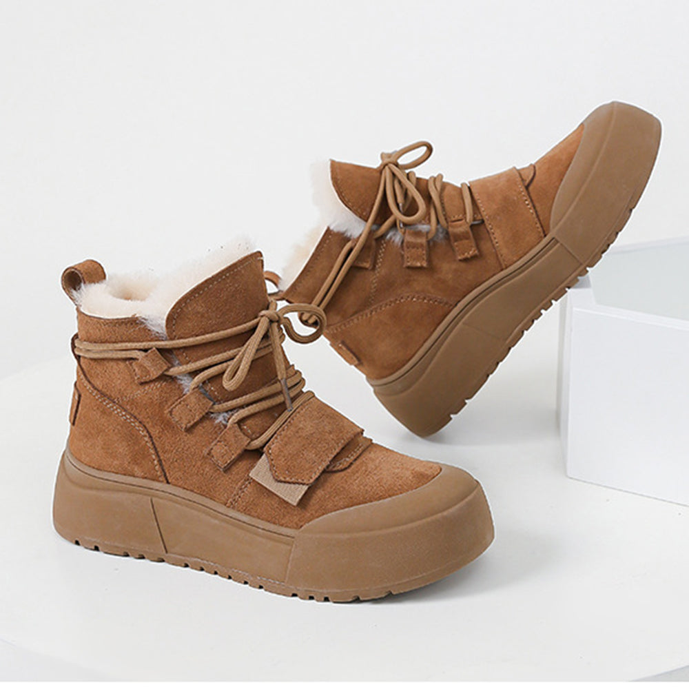 Women Lace-up Suede Leather Waterproof Snow Boots