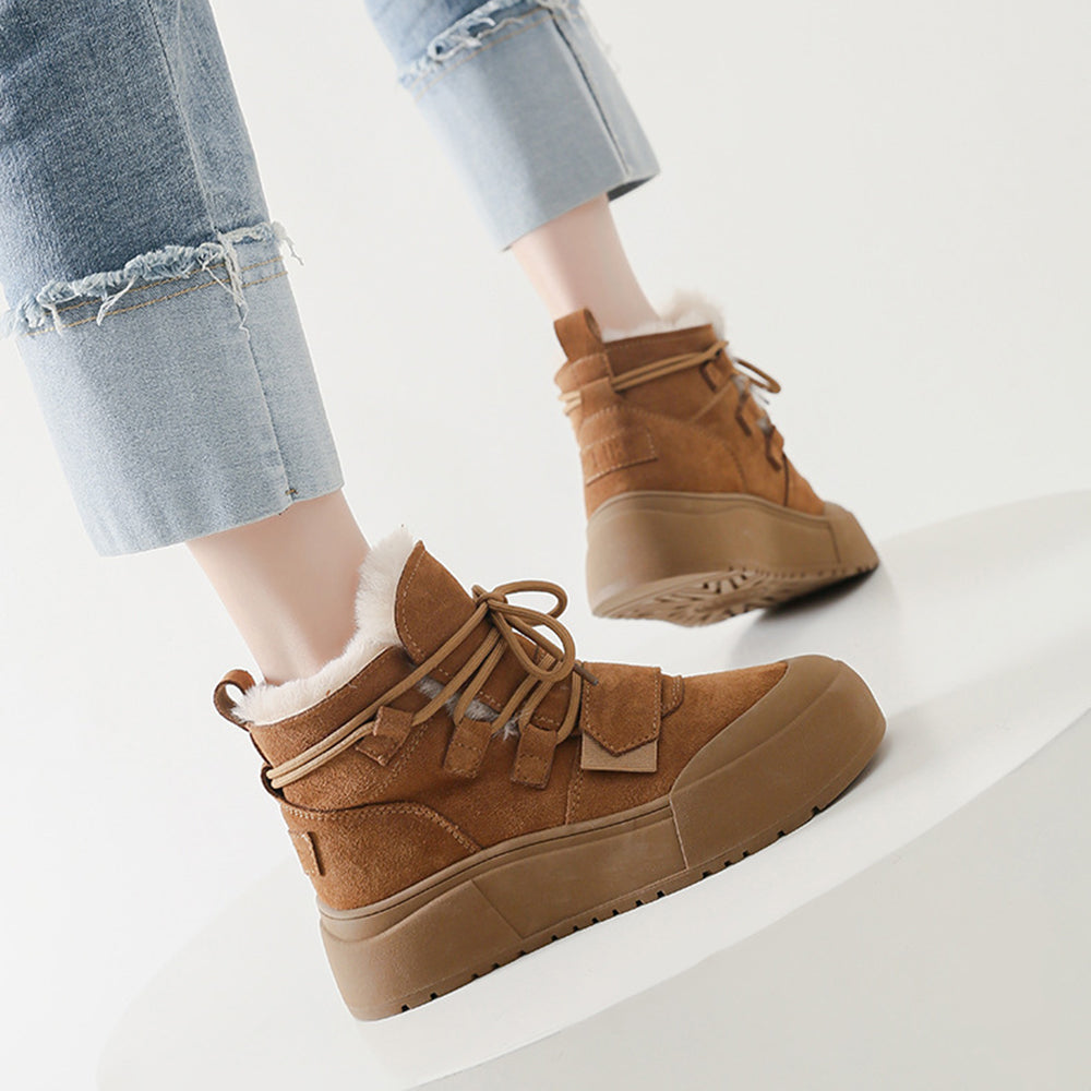 Women Lace-up Suede Leather Waterproof Snow Boots