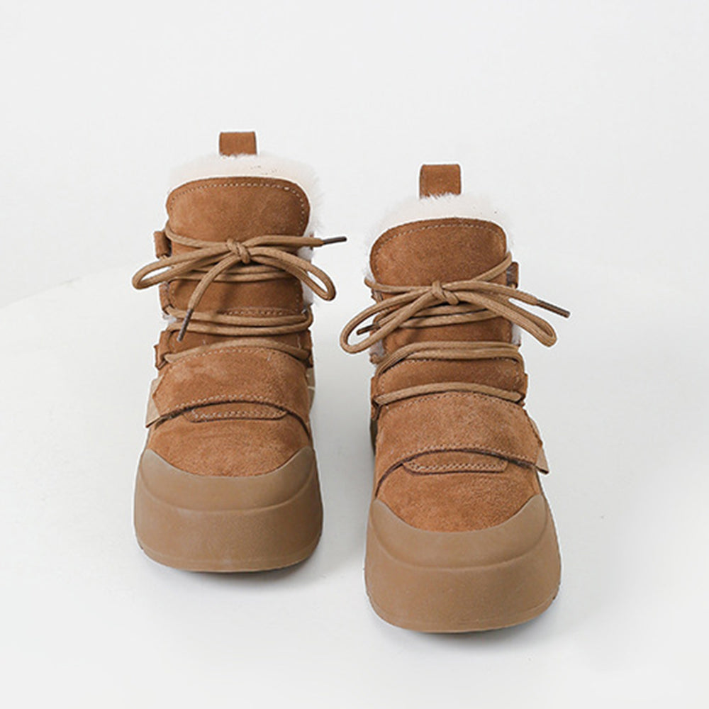 Women Lace-up Suede Leather Waterproof Snow Boots