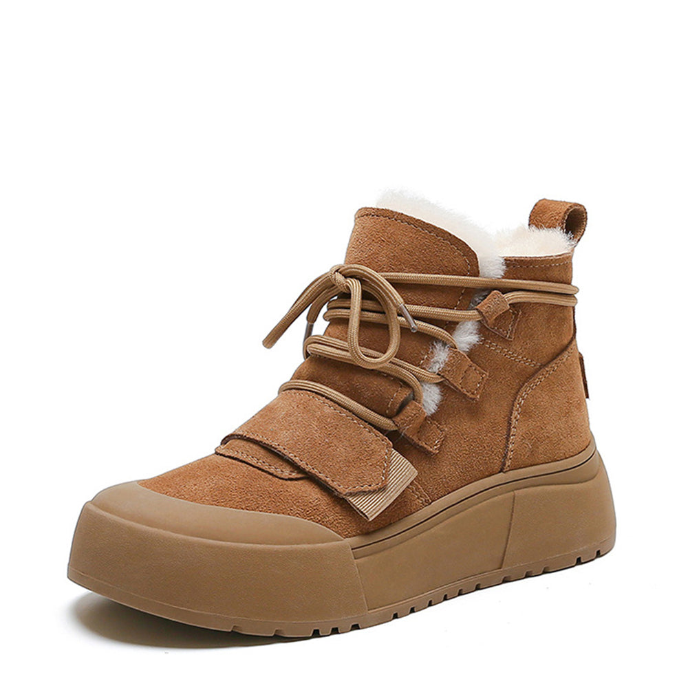 Women Lace-up Suede Leather Waterproof Snow Boots