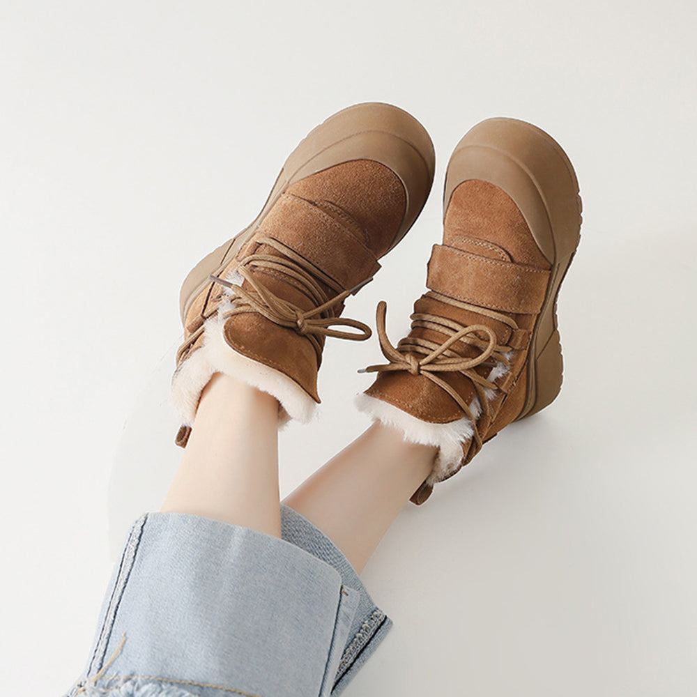 Women Lace-up Suede Leather Waterproof Snow Boots