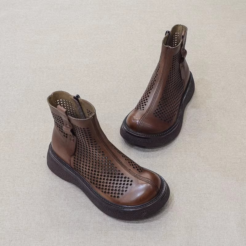 Women Leather Eyelets British Style Martin Boots Sandals