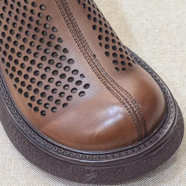 Women Leather Eyelets British Style Martin Boots Sandals