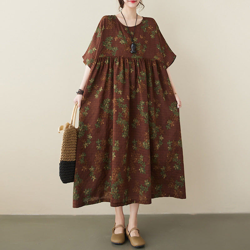 Women Plus Size Literary Loose Fit Floral Dress