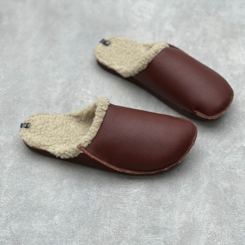 Women Plush Leather Slippers