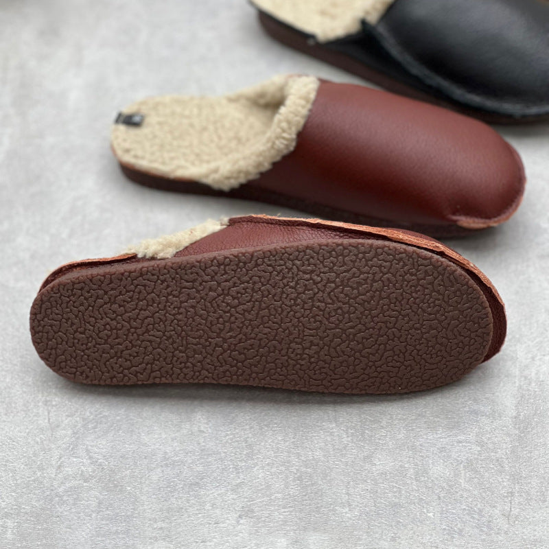 Women Plush Leather Slippers