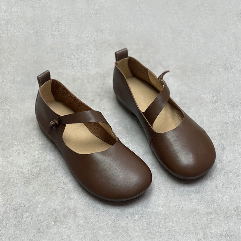 Women Super Soft Leather Flat Shoes With Knot Accents