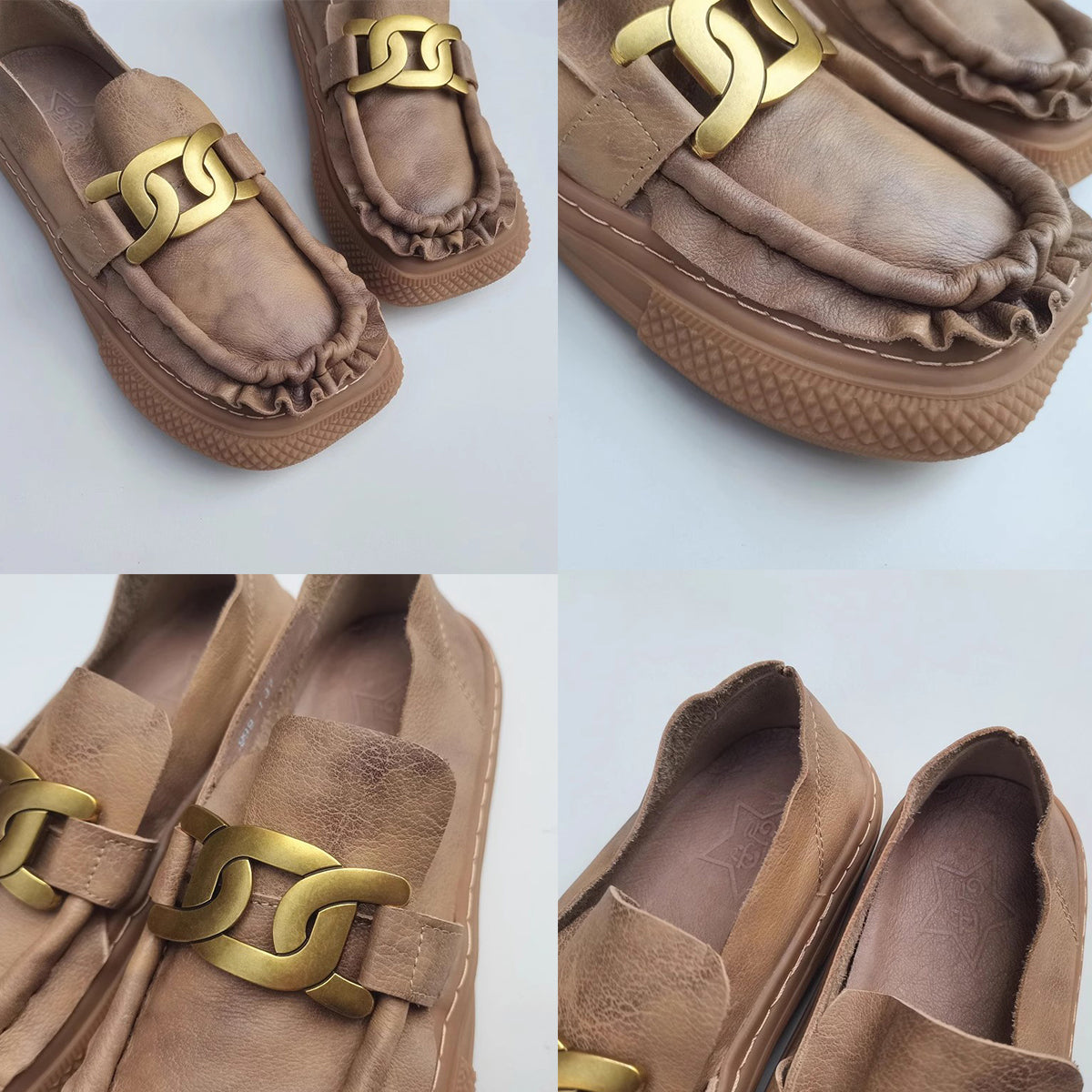 Women Vintage Ruched Handmade Leather Shoes