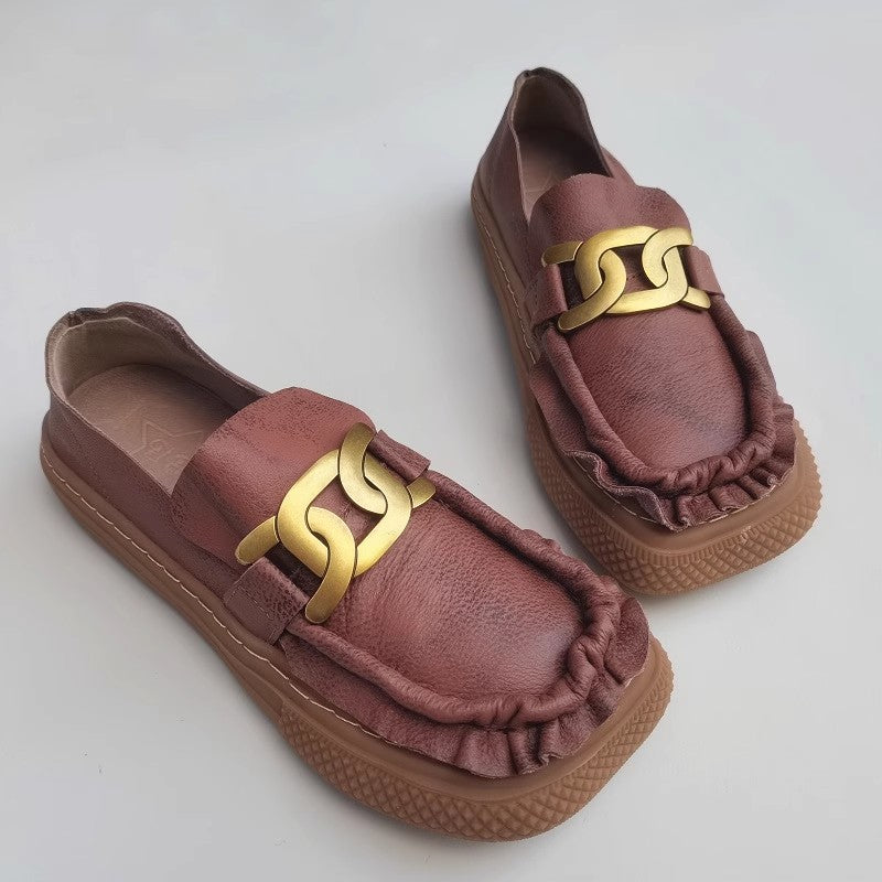 Women Vintage Ruched Handmade Leather Shoes