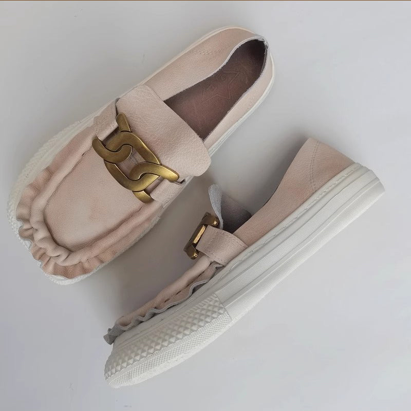 Women Vintage Ruched Handmade Leather Shoes