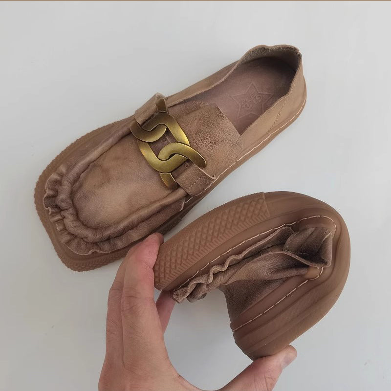Women Vintage Ruched Handmade Leather Shoes