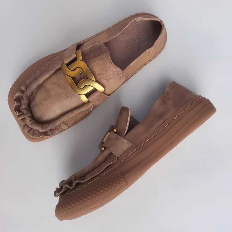 Women Vintage Ruched Handmade Leather Shoes