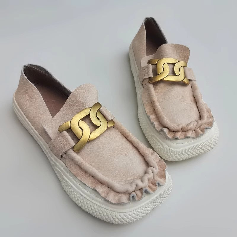 Women Vintage Ruched Handmade Leather Shoes