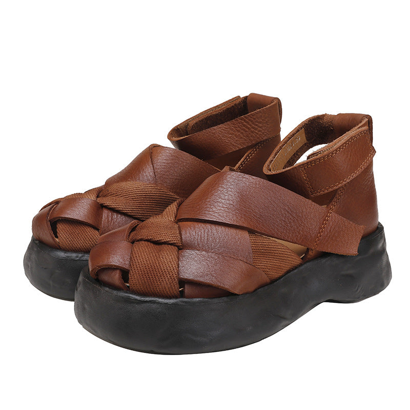 Woven Leather Platform Sandals