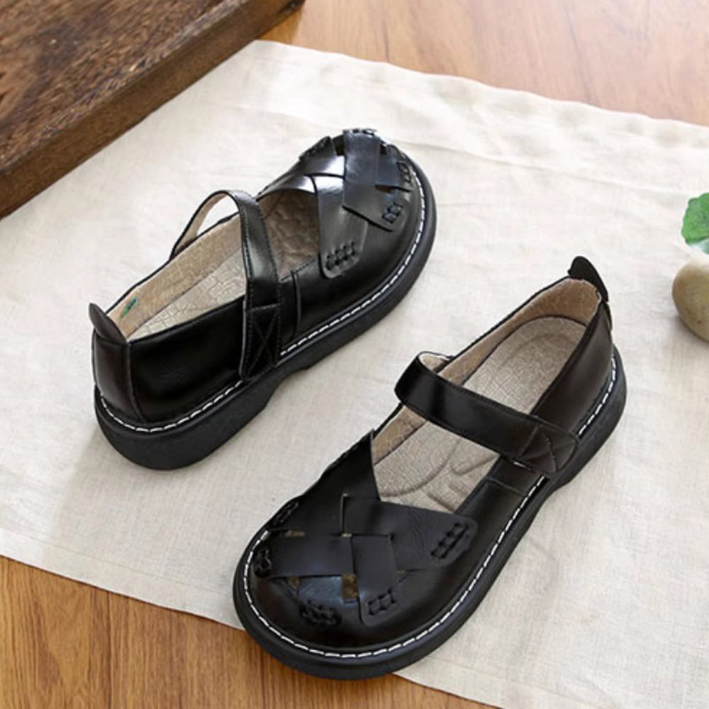 Woven Soft Leather Mary Jane Shoes