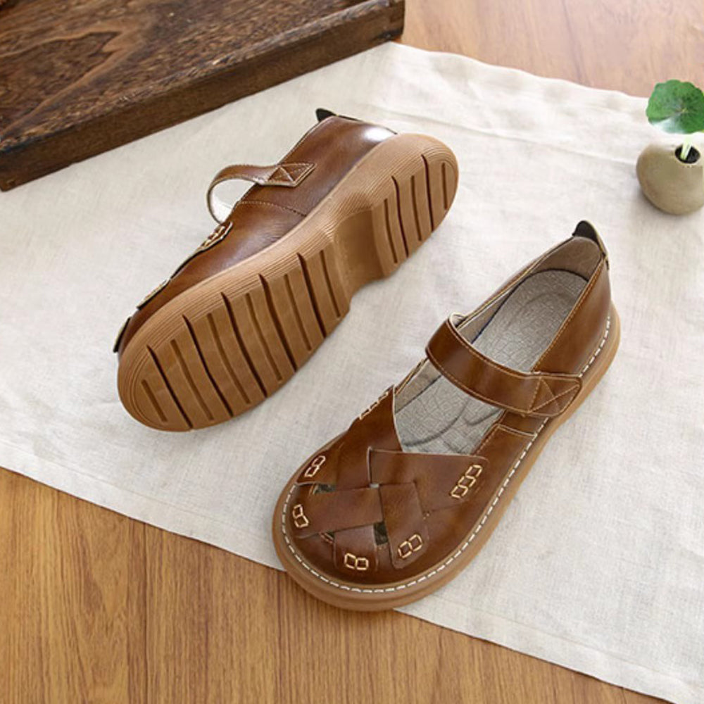 Woven Soft Leather Mary Jane Shoes