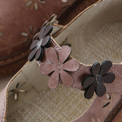 Appliqued Platform Hollow-Out Leather Shoes