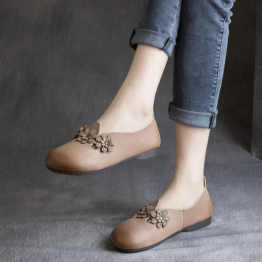 Appliqued Slip-on Leather Shoes - Luckyback