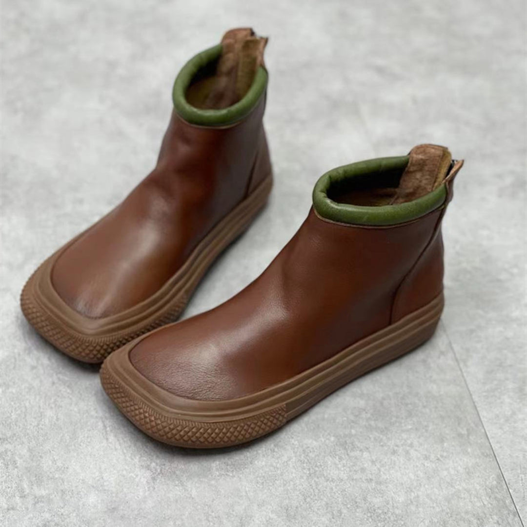 Autumn Retro Square Toe Rear Zipper Ankle Boots