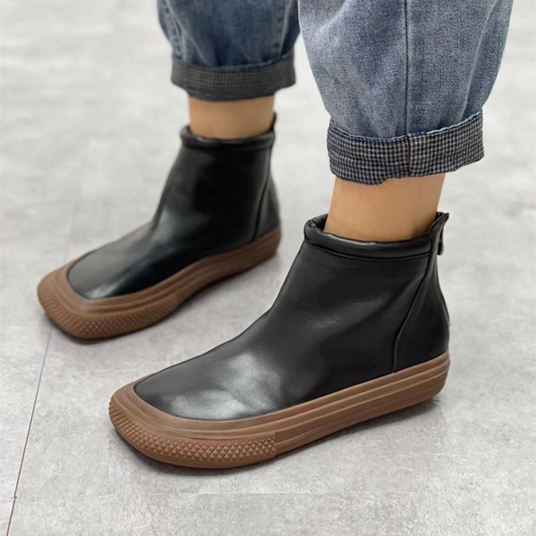 Autumn Retro Square Toe Rear Zipper Ankle Boots