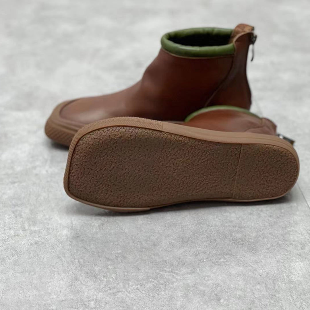 Autumn Retro Square Toe Rear Zipper Ankle Boots