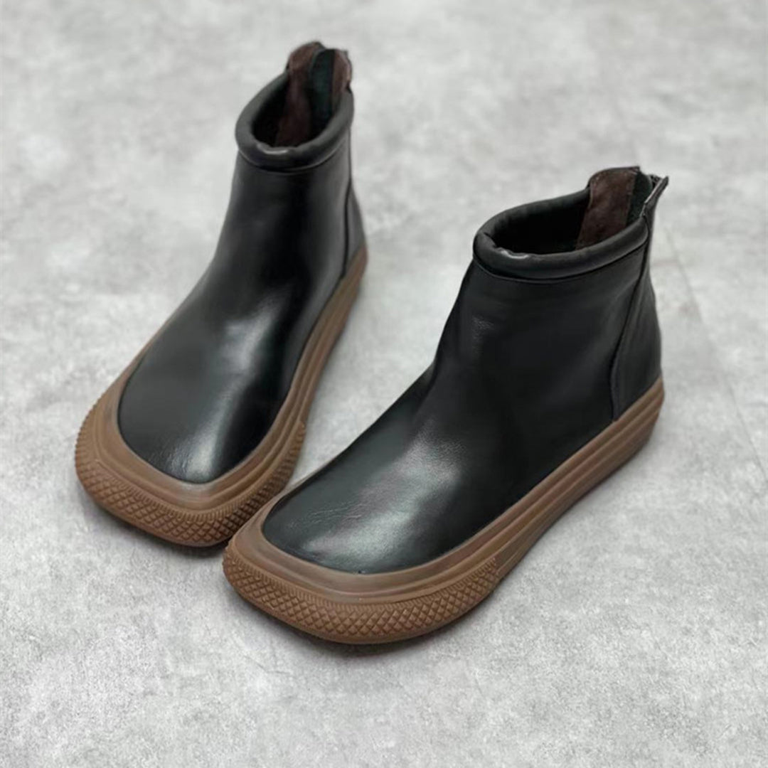 Autumn Retro Square Toe Rear Zipper Ankle Boots