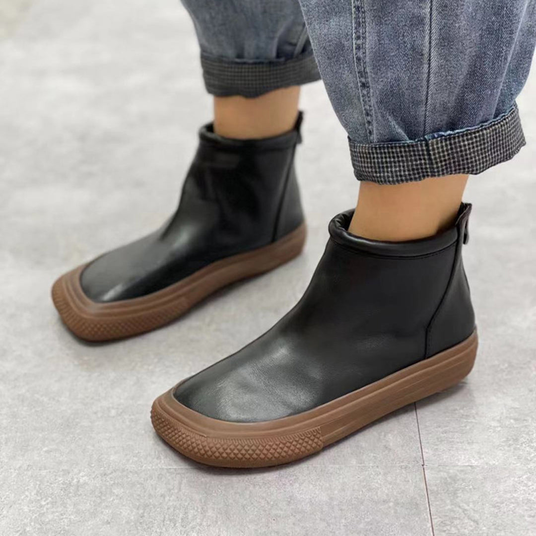 Autumn Retro Square Toe Rear Zipper Ankle Boots