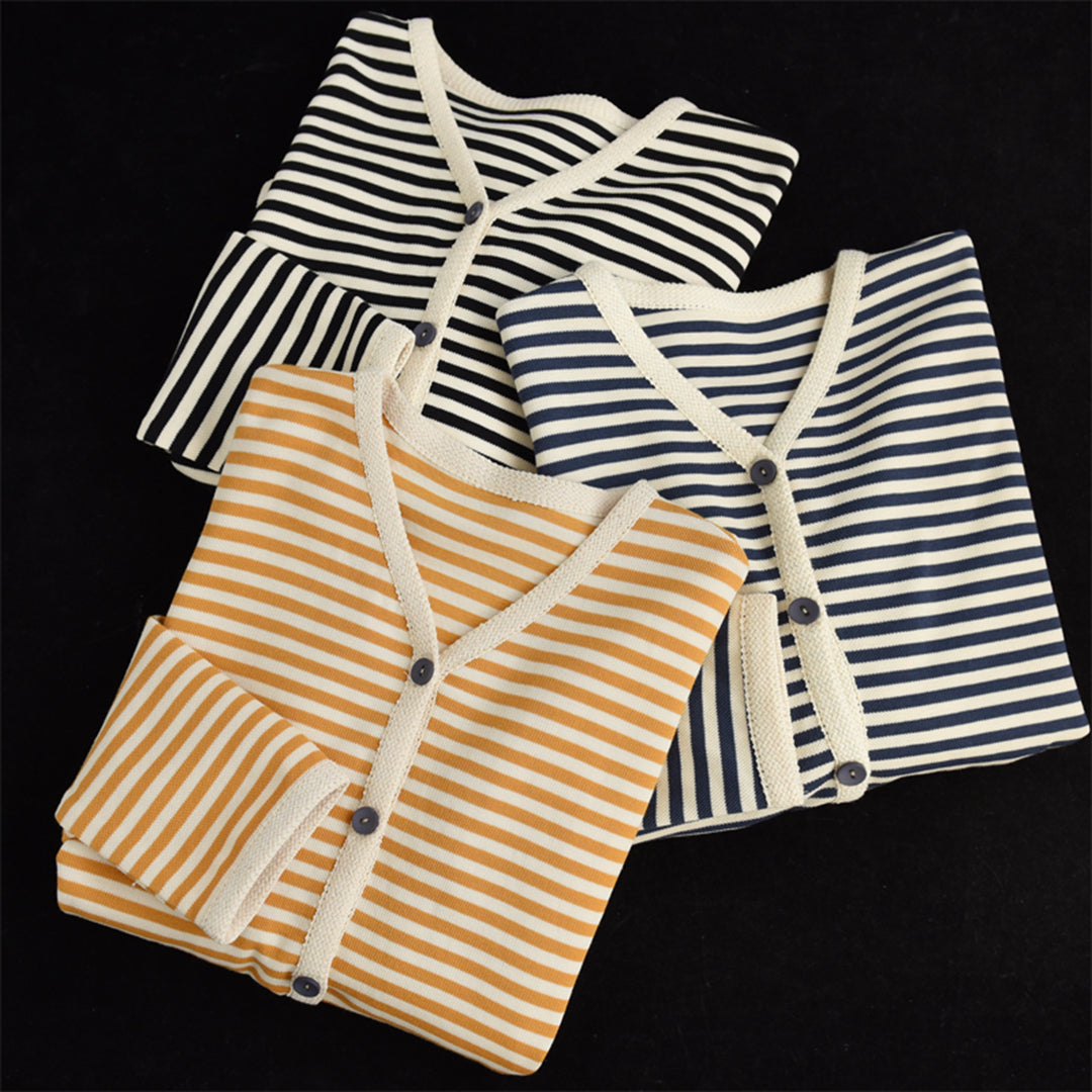 Autumn Striped Women Long-sleeved Cardigan Coat