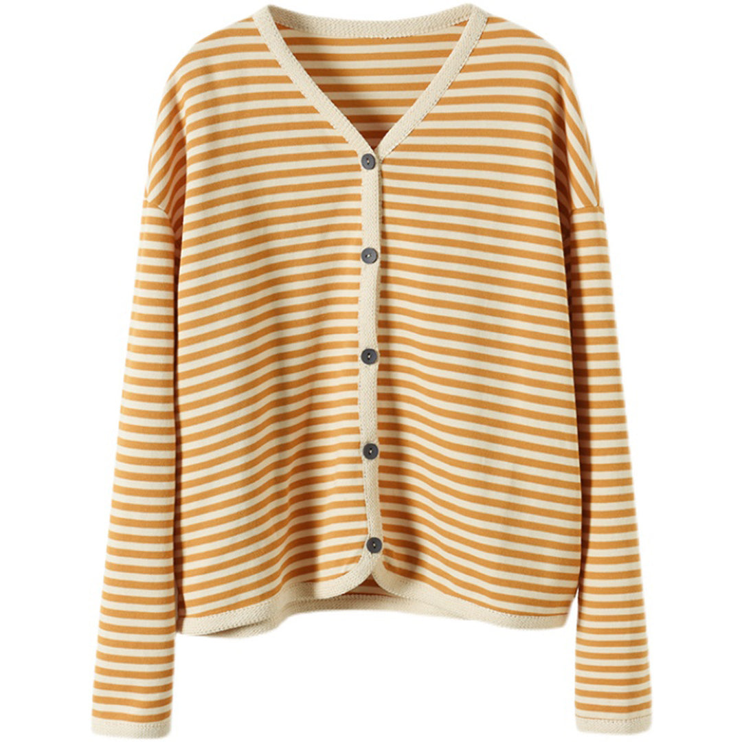 Autumn Striped Women Long-sleeved Cardigan Coat