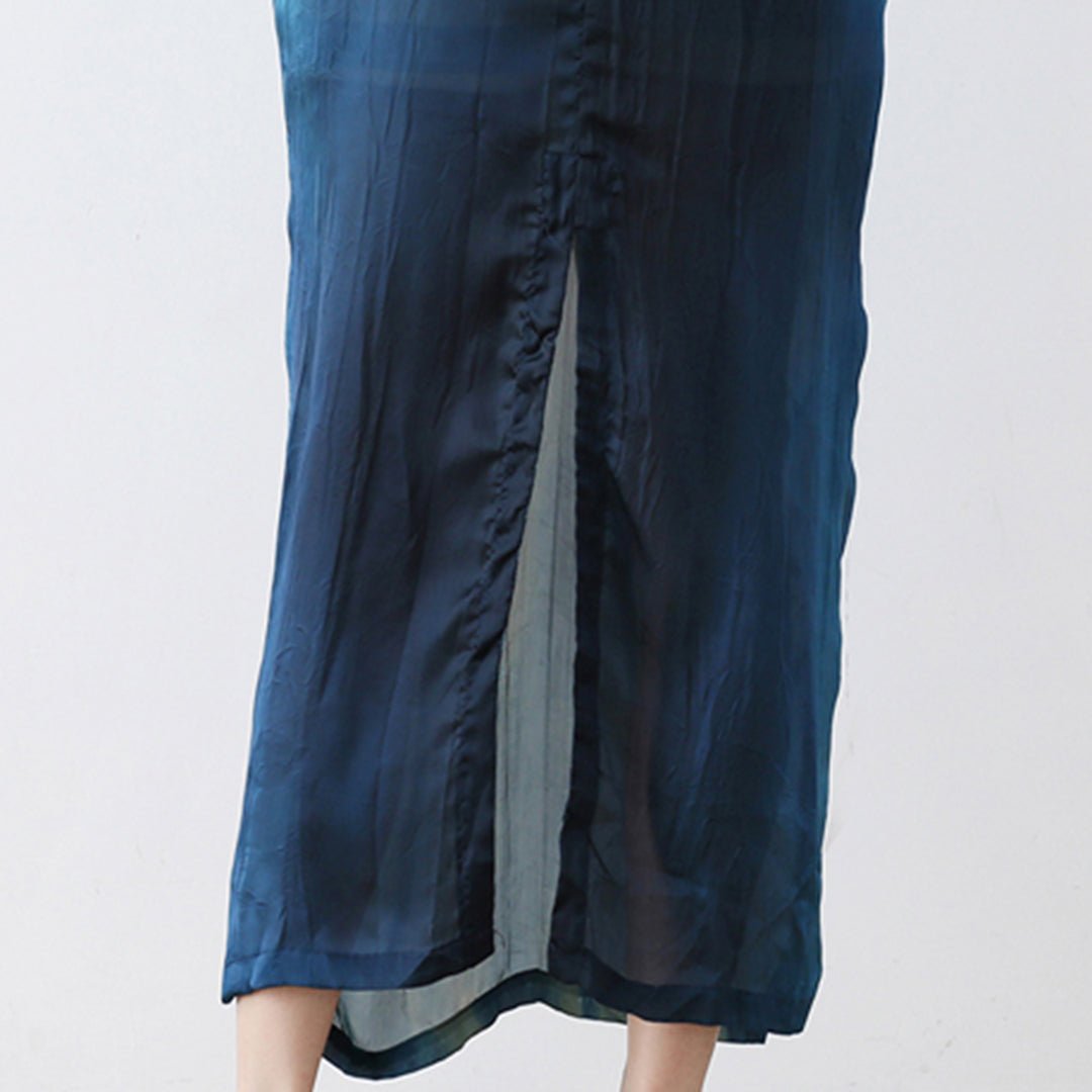 Blue Gradient Crossing V-Neck Dress - Luckyback