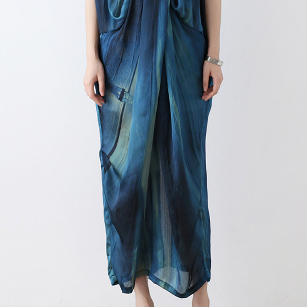 Blue Gradient Crossing V-Neck Dress - Luckyback